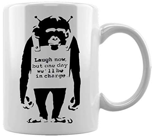 Banksy Monkey Quote Laugh Now Keramikbecher Weißes Kaffee Tee Wasser Tasse Büro Home Ceramic White Mug Cup von Gunmant