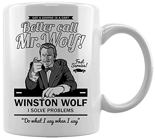 Mr Wolf Solves Problems Ceramic White Mug Coffee Tea Water Cup Office Home von Gunmant