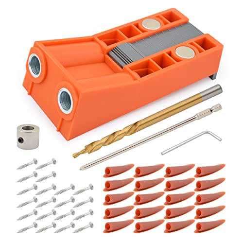 Gunpla 45tlg. Pocket Hole Jig Kit Doppeltaschenloch mit Schrauben Inbusschlüssel Bohrer, Dübelhilfe Bohrlehre zum Bohren von Taschenlöchern und Schräglöchern, 15° Bohrhilfe für Holzbearbeitun von Gunpla