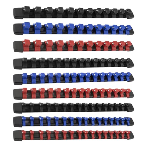 Gunpla 9 Stück Stecknüsse Halten Set Aufsteckschienen-Set für Steckschlüssel-Einsätze | Mit 129 Clips | Für Socket 6,3 mm (1/4"), 10 mm (3/8"), 12,5 mm (1/2") in Zoll/Metrische von Gunpla
