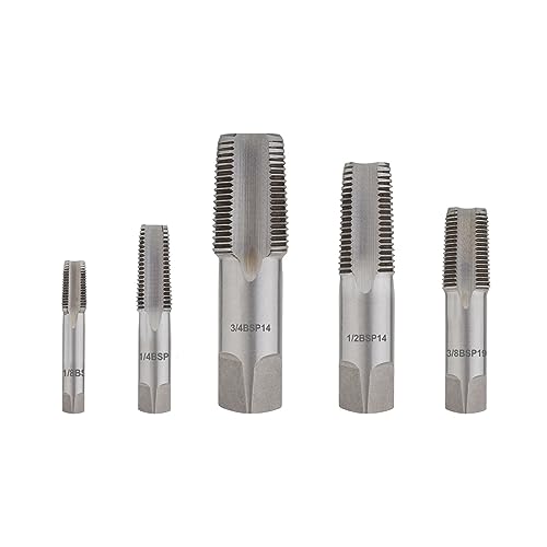 Gunpla BSP Rohrgewindebohrer Set 5tlg. 1/8", 1/4", 3/8", 1/2", 3/4", Größen In zoll, Legierter Stahl Einschnitt-Gewindebohrer, Maschinengewindebohrer Handgewindebohrer Pipe Tap Drill Bits Set von Gunpla