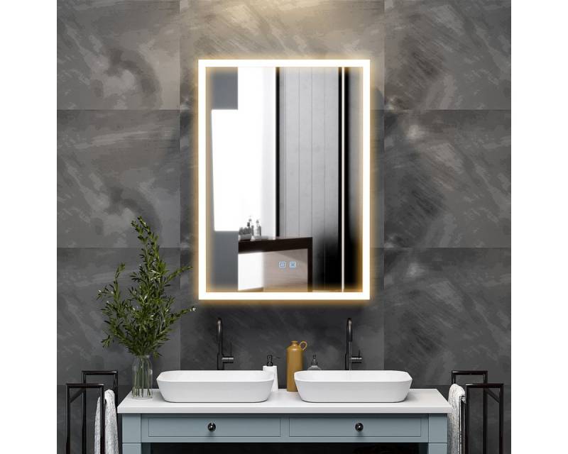 Gunuss Badezimmerspiegelschrank aus Edelstahl-Metall, 2-türiger mit Licht,13T x 80B x 60H cm mit LED-Beleuchtung, Badezimmerschränke, 2türig, 2/3 Fächern von Gunuss