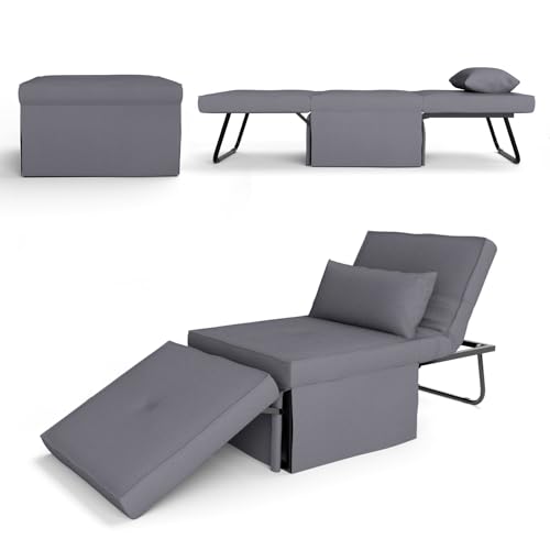 Gunuss Schlafsessel Klappsofa mit Schlaffunktion Moderne Faltliege für kleine Räume Schlafhocker mit verstellbarem Rückenlehne und bequemen atmungsaktiven Polsterung ideal für Zuhause Büro, Grau von Gunuss
