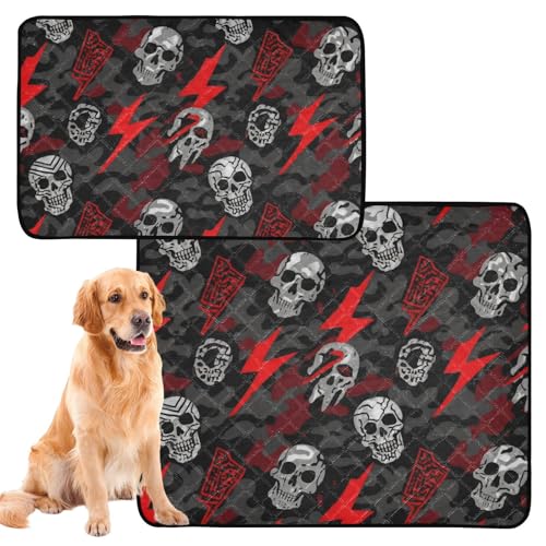 2 Stück Hunde-Pinkel-Tablett für den Innenbereich, wiederverwendbar, rutschfeste Matte für Rasen, 61 x 91,4 cm + 91,4 x 106,7 cm, Totenkopf-Blitz-Tarnmuster von GuoChe