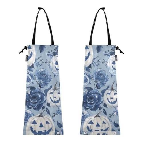 Auto Müllbeutel Müllbeutel für Auto Müllsack für das Auto 2 Stück Auto Müllhalter Floral Halloween Blau und Weiß Kürbisse Auto Müllbeutel Müllbeutel für Auto Müllsack für das Auto 2 Stück Auto Müllhalter Floral Halloween Blau und Weiß Kürbisse von GuoChe