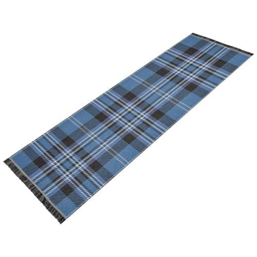 GuoChe Läufer, maschinenwaschbar, rutschfest, Quaste, Boden-Teppich für den Außenbereich, Terrasse, Heimdekoration, blau-schwarz, Schottenkaro von GuoChe