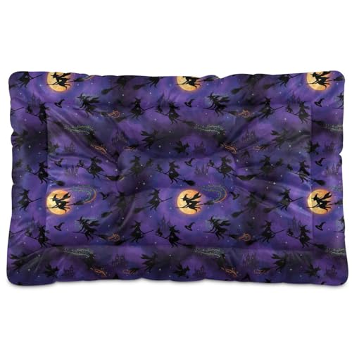 Hundebett, Motiv: Hexe, fliegende Silhouette, nahtloses Muster, waschbar, rutschfest, weich, bequem, für mittelgroße und große Hunde, 91,4 x 61 cm von GuoChe