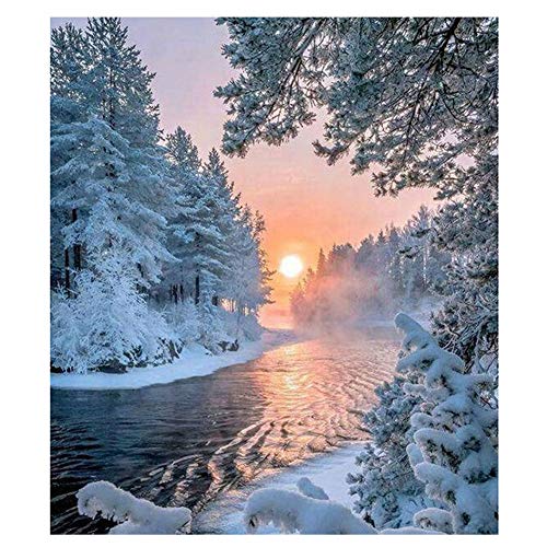 GUOCU 5D DIY Diamant Painting Bilder Voll Set Winterlandschaft Muster Crystal Strass Stickerei Painting Diamond Dekoration für Home Wall Décor 30 * 40cm (Rundbohrer) von GUOCU