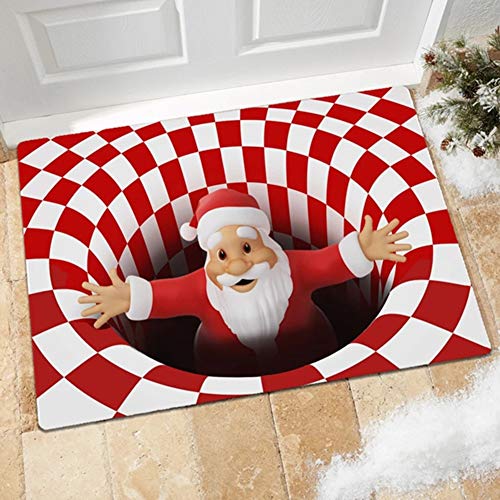 GUOCU Weihnachten Dekoration Fußmatte 3D Wirbel Optischer Täuschung Teppich,Visual Illusion Rutschfester Badteppiche Badematte Vortex Teppiche Weihnachtsmann Badvorleger Bodenmatte A 50x80CM von GUOCU