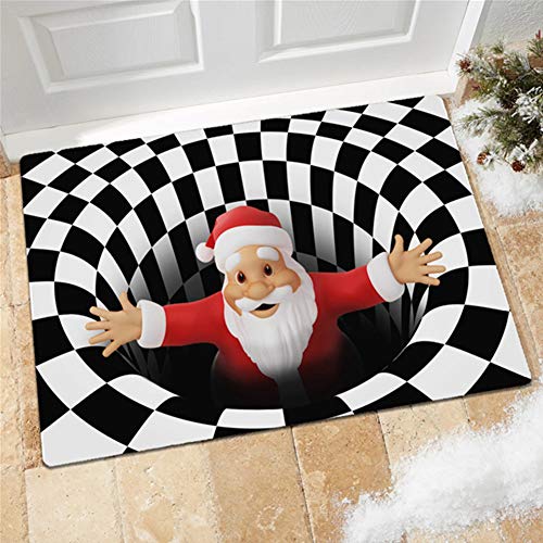 GUOCU Weihnachten Dekoration Fußmatte 3D Wirbel Optischer Täuschung Teppich,Visual Illusion Rutschfester Badteppiche Badematte Vortex Teppiche Weihnachtsmann Badvorleger Bodenmatte B 40x60CM von GUOCU