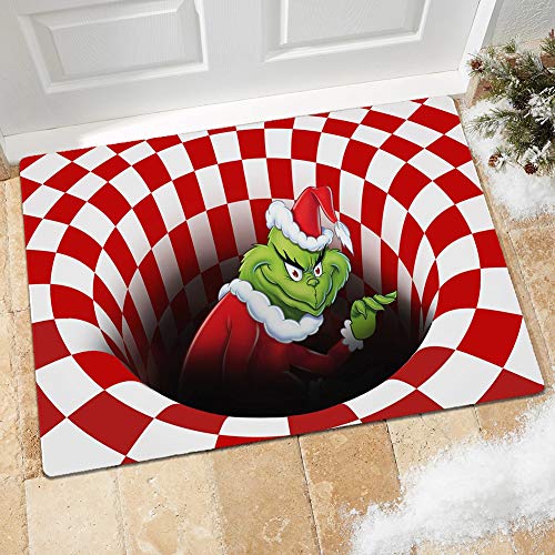 GUOCU Weihnachten Dekoration Fußmatte 3D Wirbel Optischer Täuschung Teppich,Visual Illusion Rutschfester Badteppiche Badematte Vortex Teppiche Weihnachtsmann Badvorleger Bodenmatte F 40x60CM von GUOCU