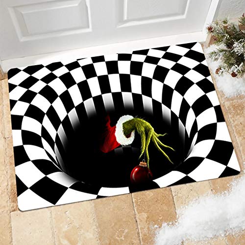 GUOCU Weihnachten Dekoration Fußmatte 3D Wirbel Optischer Täuschung Teppich,Visual Illusion Rutschfester Badteppiche Badematte Vortex Teppiche Weihnachtsmann Badvorleger Bodenmatte K 60x90CM von GUOCU