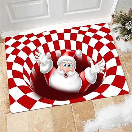 GUOCU Weihnachten Dekoration Fußmatte 3D Wirbel Optischer Täuschung Teppich,Visual Illusion Rutschfester Badteppiche Badematte Vortex Teppiche Weihnachtsmann Badvorleger Bodenmatte N 60x90CM von GUOCU