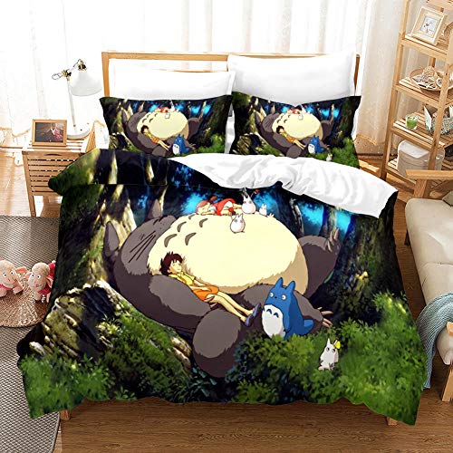 GuoDamei Bettwäsche 135x200 cm Mein Nachbar Totoro 2 teilig Bettwasche Set mit Reißverschluss 1 Microfaser Bettbezug und 1 Kissenbezug 80x80 cm 100% Weiche Angenehme Haltbar von GuoDamei