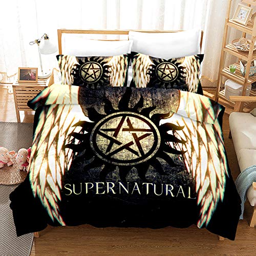 GuoDamei Supernatural Bettwäsche 135x200 cm 2 teilig Bettwäsche Set mit Reißverschluss 1 Mikrofaser Bettbezug und 1 Kopfkissenbezüge 80x80 cm, 100% Weiche Angenehme von GuoDamei