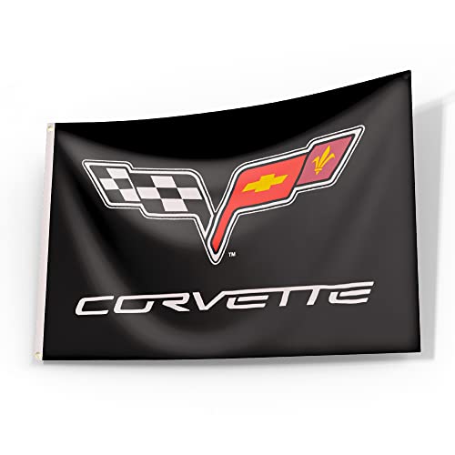 Corvette-Flagge, Corvette-Banner, Chevrolet Corvette Rennflaggen, Chevrolet Corvette Auto Banner – Polyester-Flaggen, Messingösen, Anti-UV, Digitaldruck – Autofahnen 91 x 152 cm von GuoGUO