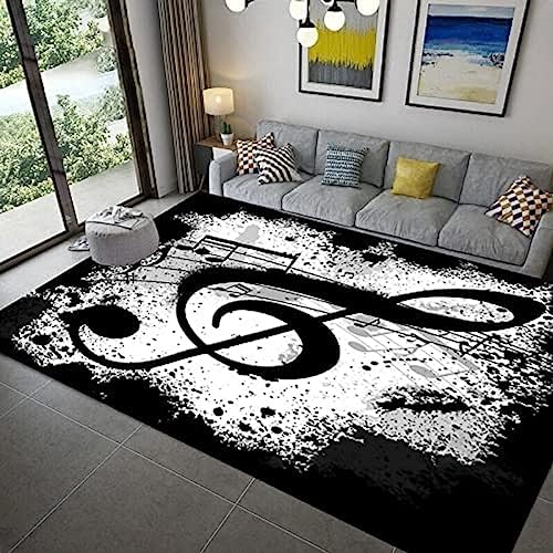3D-Teppich mit grauen und schwarzen Tiermusiknoten, schicker Teppich für Wohnzimmer, Esszimmer, Schlafzimmer – weicher mittlerer Flor für einfache Pflege, 60 x 180 cm von GuoHuiAMZ