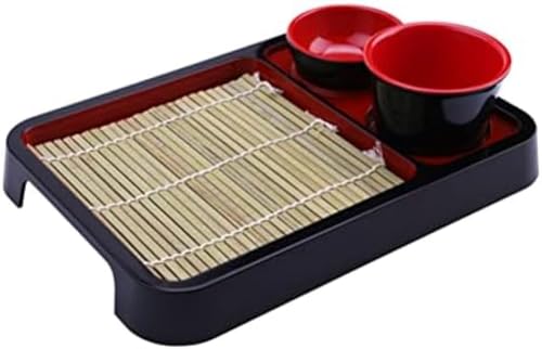 Sushi-Teller, Japanisches Soba-Nudel-Tablett, quadratisches Soba-Teller, Sushi-Serviertablett mit Dip-Tasse und Untertasse für japanische Teller, 24 x 24 cm von GuoHuiAMZ
