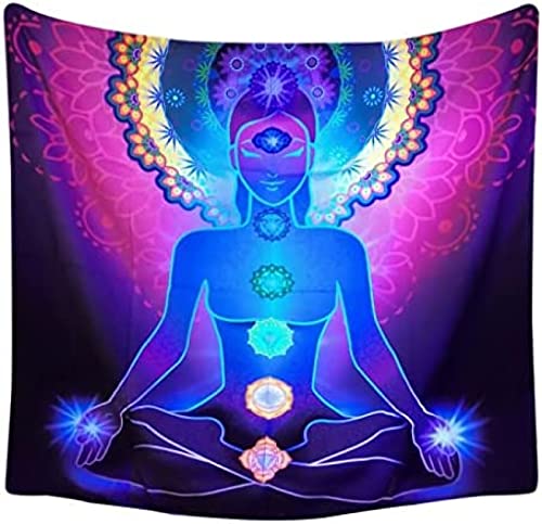Trippy-Wandteppich mit Sieben Chakras, Psychedelischer Schwarzlicht-Wandteppich, UV-reaktiver Neon-Wandteppich, Schwarzlicht-Poster, im Dunkeln leuchtender ästhetischer Wandteppich, 200 x 15 von GuoHuiAMZ