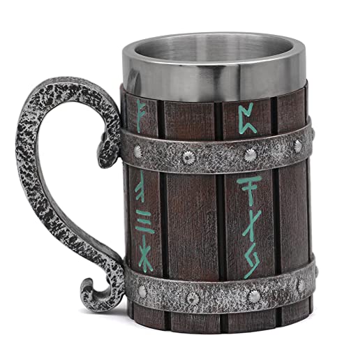 GuoShuang GUASHUAN VikingHolzfass Bierkrug -Edelstahl coole kaffeetasse- Eimerförmiges Trinkgeschirr mit Griff, 14,3 cm lang, 600 ml Volumen Wikinger Becher Wikingergeschenk von GuoShuang