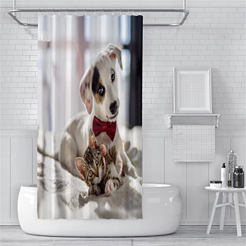 Duschvorhang Anti-Schimmel 120x150cm Weißer Dalmatiner Duschvorhäng Waschbar Textil Bad Vorhang,3D Shower Curtains Polyester Antibakteriell Stoff,Badewanne Duschvorhang mit 12 Duschvorhängeringen von Guofuos