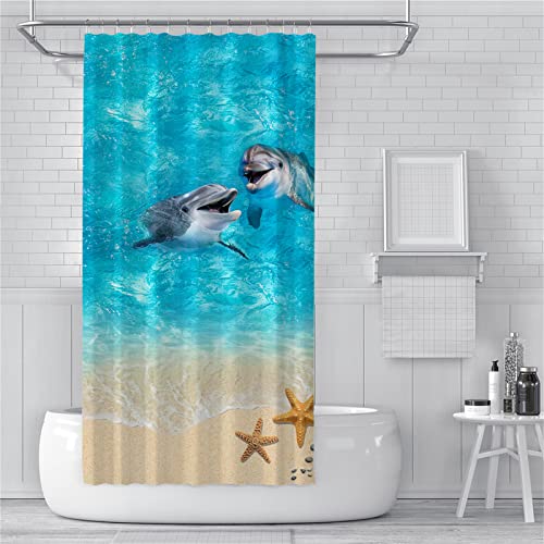 Duschvorhang Anti-Schimmel 120x200cm Strand-Delphin Duschvorhäng Waschbar Textil Bad Vorhang,3D Shower Curtains Polyester Antibakteriell Stoff,Badewanne Duschvorhang mit 12 Duschvorhängeringen von Guofuos