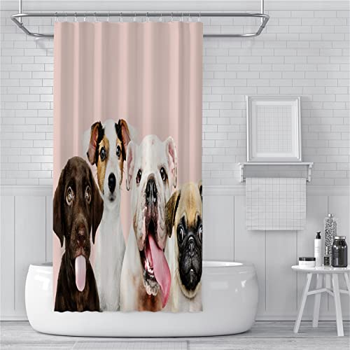 Duschvorhang Anti-Schimmel 90x200cm Weißer grauer Hund Duschvorhäng Waschbar Textil Bad Vorhang,3D Shower Curtains Polyester Antibakteriell Stoff,Badewanne Duschvorhang mit 12 Duschvorhängeringen von Guofuos