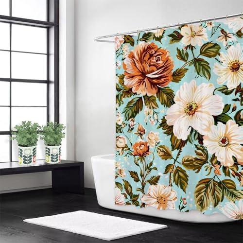 Duschvorhang Braun Duschrollo für Badewanne Blume W90 x L180 cm Waschbar Stoff,Mit 12 Duschvorhangringe,Beschwerter Saum,Anti Schimmel Wasserdicht Polyester Stoff,Badezimmer Dekorieren Geschenke z-498 Duschvorhang Braun Duschrollo für Badewanne Blume W90 x L180 cm Waschbar Stoff,Mit 12 Duschvorhangringe,Beschwerter Saum,Anti Schimmel Wasserdicht Polyester Stoff,Badezimmer Dekorieren Geschenke z-498 von Guofuos