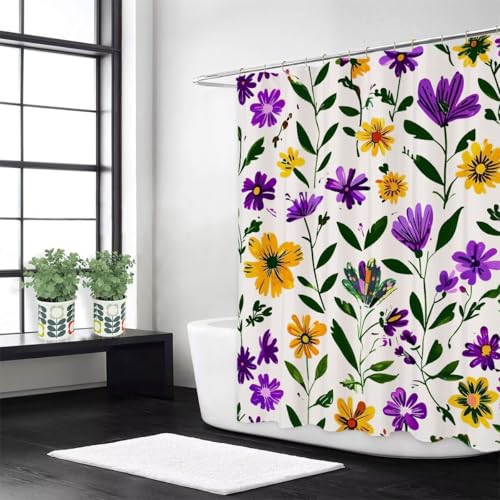 Duschvorhang Lila Duschrollo für Badewanne Blume W180 x L220 cm Waschbar Stoff,Mit 12 Duschvorhangringe,Beschwerter Saum,Anti Schimmel Wasserdicht Polyester Stoff,Badezimmer Dekorieren Geschenke z-486 Duschvorhang Lila Duschrollo für Badewanne Blume W180 x L220 cm Waschbar Stoff,Mit 12 Duschvorhangringe,Beschwerter Saum,Anti Schimmel Wasserdicht Polyester Stoff,Badezimmer Dekorieren Geschenke z-486 von Guofuos