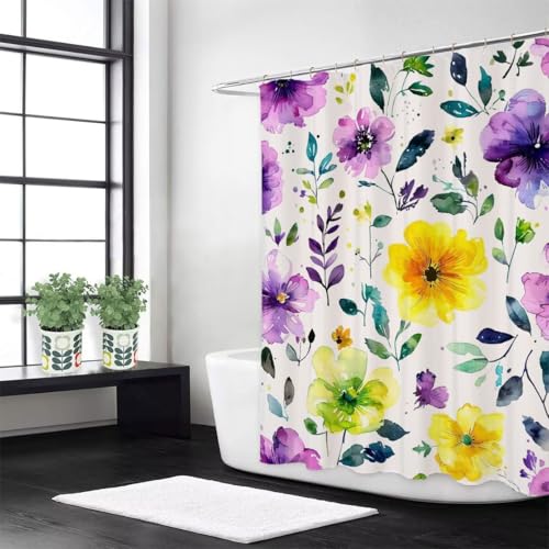 Duschvorhang Lila Duschrollo für Badewanne Gelb W180 x L220 cm Waschbar Stoff,Mit 12 Duschvorhangringe,Beschwerter Saum,Anti Schimmel Wasserdicht Polyester Stoff,Badezimmer Dekorieren Geschenke z-488 von Guofuos