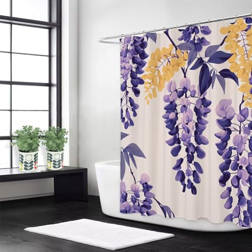 Duschvorhang Lila Duschrollo für Badewanne Lavendel W180 x L220 cm Waschbar,Mit 12 Duschvorhangringe,Beschwerter Saum,Anti Schimmel Wasserdicht Polyester Stoff,Badezimmer Dekorieren Geschenke z-492 von Guofuos