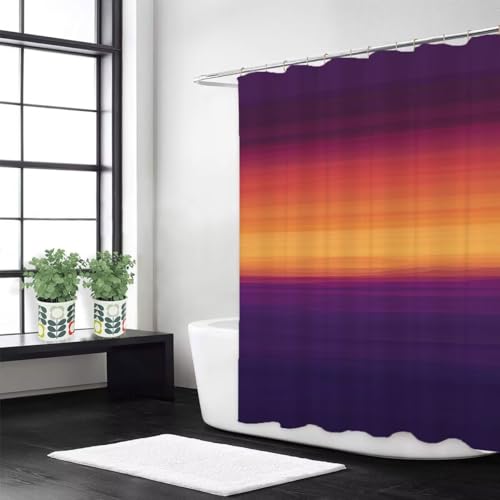 Duschvorhang Lila Duschrollo für Badewanne Sonnenuntergang W100 x L200 cm Waschbar,Mit 12 Duschvorhangringe,Beschwerter Saum,Anti Schimmel Wasserdicht Polyester Stoff,Badezimmer Deko Geschenke z-490 von Guofuos