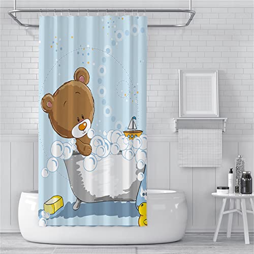 Guofuos Bär Rosa Duschvorhang 200x250cm Duschvorhäng Anti Schimmel,Wasserabweisend Stoff Duschrollo Waschbar,3D Draussen Bad Vorhang Schnell Trocknend,Badewanne Badezimmer Decor Vorhänge von Guofuos