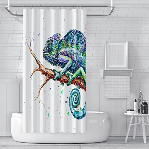 Guofuos Chamäleon Blau Duschvorhang 150x220cm Duschvorhäng Anti Schimmel,Wasserabweisend Stoff Duschrollo Waschbar,3D Draussen Bad Vorhang Schnell Trocknend,Badewanne Badezimmer Decor Vorhänge von Guofuos