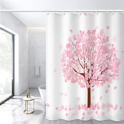 Guofuos Duschvorhang Anti-Schimmel 120x120cm Pinke Blume Duschvorhäng Waschbar Textil Bad Vorhang,3D Shower Curtains Polyester Antibakteriell Stoff,Badewanne Duschvorhang mit 12 Duschvorhängeringen von Guofuos