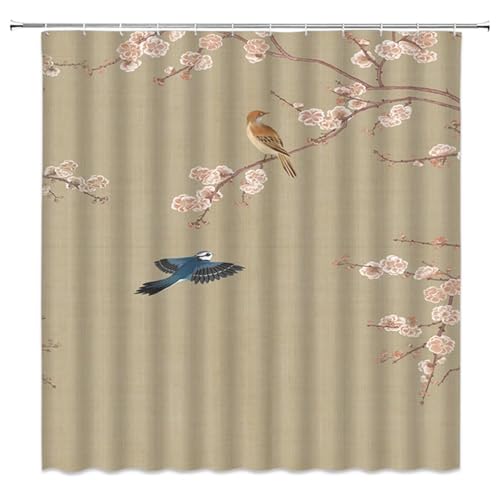 Guofuos Duschvorhang Anti-Schimmel 200x140cm Bunter Vogel Duschvorhäng Waschbar Textil Bad Vorhang,3D Shower Curtains Polyester Antibakteriell Stoff,Badewanne Duschvorhang mit 12 Duschvorhängeringen von Guofuos