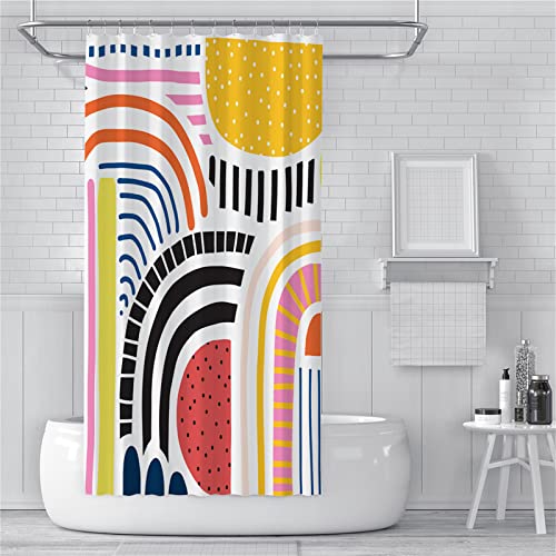 Guofuos Duschvorhang Anti-Schimmel 90x200cm Farbige Linien Duschvorhäng Waschbar Textil Bad Vorhang,3D Shower Curtains Polyester Antibakteriell Stoff,Badewanne Duschvorhang mit 12 Duschvorhängeringen von Guofuos