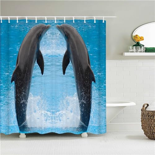 Guofuos Duschvorhang Großer Delphin 250x200cm Duschvorhäng Anti Schimmel,Wasserabweisend Stoff Duschrollo Waschbar,3D Draussen Bad Vorhang Schnell Trocknend,Badewanne Badezimmer Decor Vorhänge von Guofuos