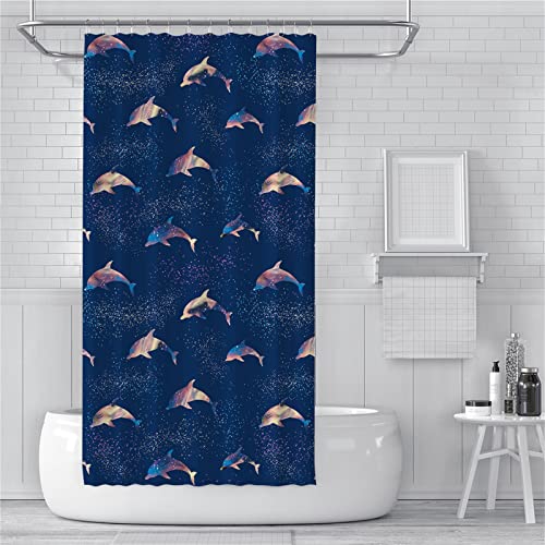 Guofuos Stern Delfin Duschvorhang 120x150cm Duschvorhäng Anti Schimmel,Wasserabweisend Stoff Duschrollo Waschbar,3D Draussen Bad Vorhang Schnell Trocknend,Badewanne Badezimmer Decor Vorhänge von Guofuos