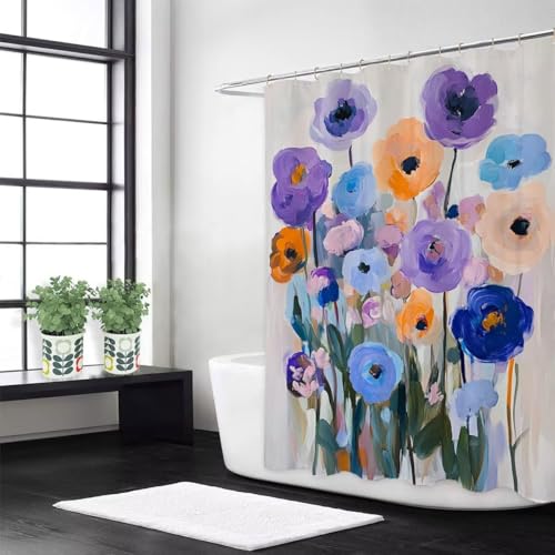 Lila Duschvorhang W200 x L200 cm Duschrollo für Badewanne Blume Anti Schimmel Wasserdicht Polyester Waschbar Stoff, Mit 12 Duschvorhangringe, Beschwerter Saum, Badezimmer Badewanne Dekorieren z-487 Lila Duschvorhang W200 x L200 cm Duschrollo für Badewanne Blume Anti Schimmel Wasserdicht Polyester Waschbar Stoff, Mit 12 Duschvorhangringe, Beschwerter Saum, Badezimmer Badewanne Dekorieren z-487 von Guofuos