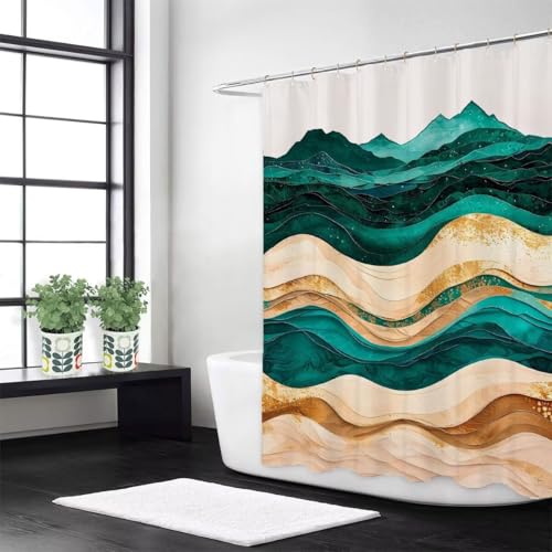Smaragd Duschvorhang W240 x L200 cm Duschrollo für Badewanne Wüste Anti Schimmel Wasserdicht Polyester Waschbar Stoff, Mit 12 Duschvorhangringe, Beschwerter Saum, Badezimmer Badewanne Dekorieren z-501 von Guofuos