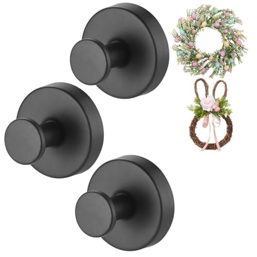 Guojanfon Kranzaufhänger, starke Edelstahl-Saugnapf-Kranzhaken, 3 Stück, Kranz, Türhänger, Herbst, Halloween, Weihnachtsdekoration, Willkommensschild für Haustür, drinnen und draußen (3 Schwarz, 3) von Guojanfon