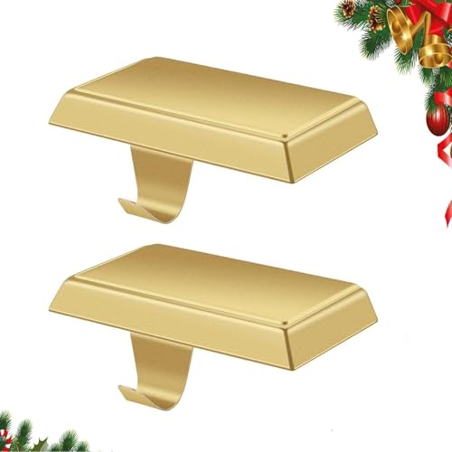 Guojanfon Weihnachtsstrumpfhalter, Kaminstrümpfe, Kleiderbügel, Metall, zum Aufhängen, Strumpfhalter, Basis für Kamin, freistehend, Weihnachten, Party-Dekoration (2 Gold, 2) von Guojanfon