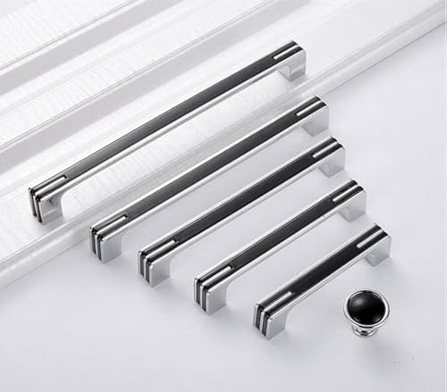 Guolich 2 Stück Lochmitten 96 mm Küche Schublade Griff Tür Schrank Zink Legierung Griff Modern Gebürstetes Messing Hardware für Kleiderschrank Badezimmer Kommode (Chrom Schwarz, 160 mm) von Guolich