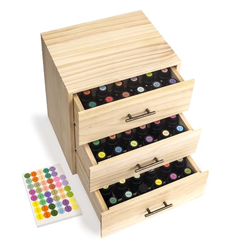 Guolich Aufbewahrungsbox für ätherische Öle aus Holz Ätherische Öle Display Organizer 90 Fächer Ständerhalter für 15 ml Flaschen Nagellacksammlung mit Deckel von Guolich