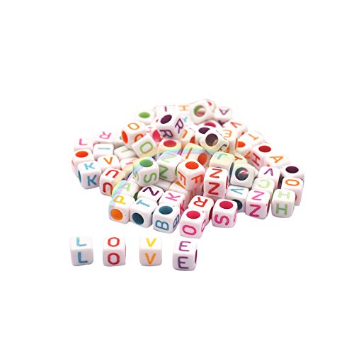 100 Stück DIY Handarbeit englische Alphabets Buchstaben lose Perlen quadratisch Accesory Decor, White+Multicolor von Jiacheng29