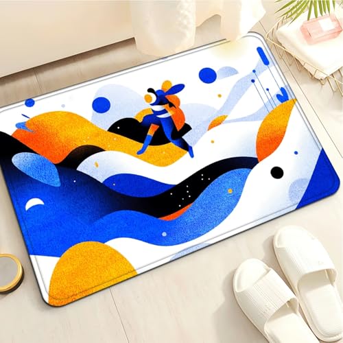 Badematte 40X60Cm Blau Orange Mikrofaser Badvorleger Fußmatte Badteppich Super Saugfähig Badezimmerteppich,Badematte rutschfest Waschbar,Badteppich Für Dusche Badewannen von Guoshuai