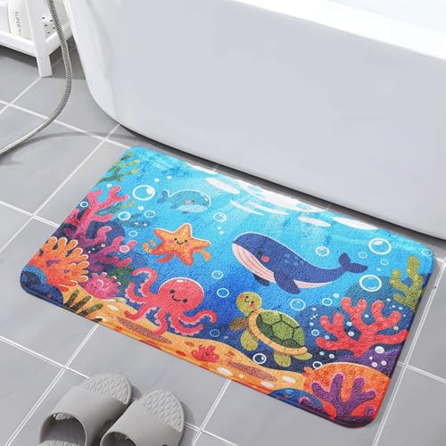 Badematte 40X60Cm Blauer Wal Mikrofaser Badvorleger Fußmatte Badteppich Super Saugfähig Badezimmerteppich,Badematte rutschfest Waschbar,Badteppich Für Dusche Badewannen von Guoshuai