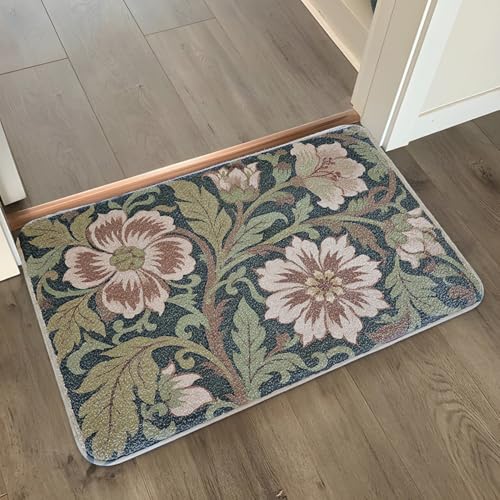 Badematte 40X60Cm Braune Weiße Blumen Mikrofaser Badvorleger Fußmatte Badteppich Super Saugfähig Badezimmerteppich,Badematte rutschfest Waschbar,Badteppich Für Dusche Badewannen von Guoshuai