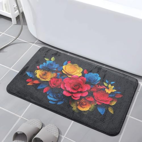 Badematte 40X60Cm Gelbe Blumen Mikrofaser Badvorleger Fußmatte Badteppich Super Saugfähig Badezimmerteppich,Badematte rutschfest Waschbar,Badteppich Für Dusche Badewannen von Guoshuai